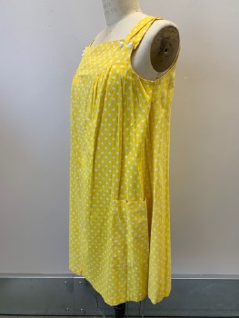 SMART TIME, Yellow, White, Cotton, Polka Dots, Sleeveless, Buttoned Shoulder Strap, Squared Neckline, Top Pockets,