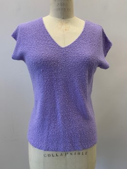 CAMPUS CASUALS, Lilac Purple, Acrylic, Nylon, Solid, S/S, V Neck, Knit