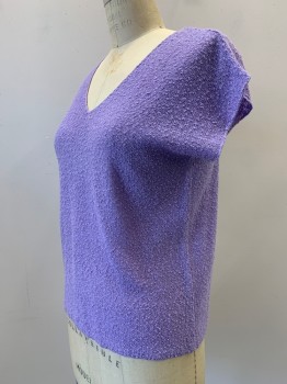 CAMPUS CASUALS, Lilac Purple, Acrylic, Nylon, Solid, S/S, V Neck, Knit