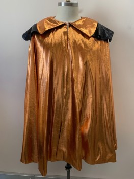 Mens, Sci-Fi/Fantasy Piece 1, MTO, Black, Copper Metallic, Synthetic, Color Blocking, W40, 42, CAPE, Hook & Eye Closure, Copper C.A., Black Capelet On Shoulders *Fraying Tinsel All Around*