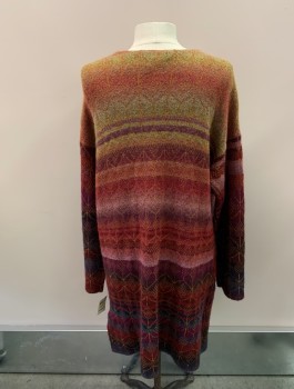 STYLE & CO, Maroon Red, Multi-color, Acrylic, Rayon, Stripes, Geometric, Open Front, Orange, Light Green, Pink, Black