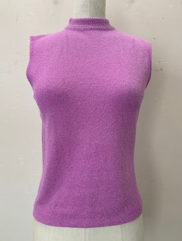 BUCARONI, Lilac Purple, Acrylic, Spandex, Solid, Knit, Textured Mock Neck, Back Neck Zipper, Sleeveless,