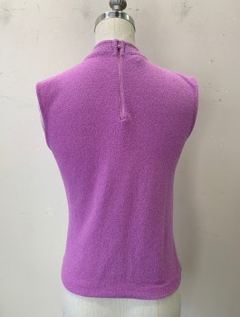 BUCARONI, Lilac Purple, Acrylic, Spandex, Solid, Knit, Textured Mock Neck, Back Neck Zipper, Sleeveless,