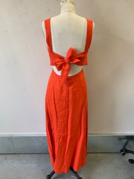 Womens, Dress, Sleeveless, REFORMATION, Red-Orange, Synthetic, Solid, W26, B36, Full Length, Tie Back, Zip Back