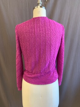 Womens, Sweater, ST. GILLIAN KAY UNGE, Magenta Purple, Acrylic, Solid, B:34, Slubbed Knit, L/S, Surplice V-Neck With Peplum