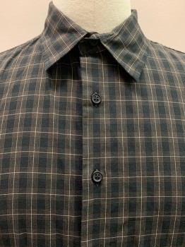 ANTO, Black, Olive Green, White, Cotton, Plaid - Tattersall, L/S, Button Front, Collar Attached