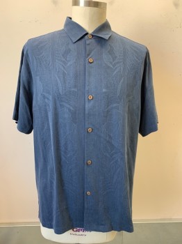 Tommy Bahama, Dk Blue, Silk, Hawaiian Print, S/S, Button Front, Collar Attached