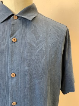 Tommy Bahama, Dk Blue, Silk, Hawaiian Print, S/S, Button Front, Collar Attached
