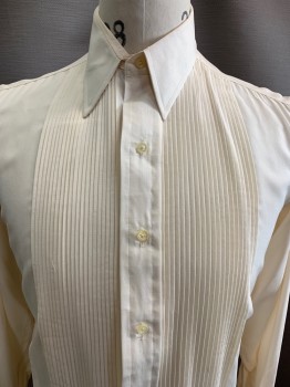 I MAGNIN, Cream, Silk, Solid, L/S, Button Front, Collar Attached, French Cuffs,