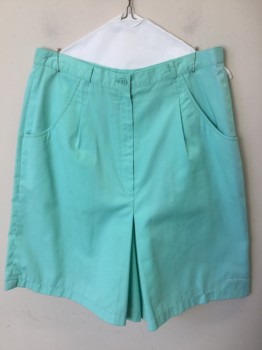 Womens, Shorts, A. G. SPALDING, Mint Green, Cotton, Polyester, Solid, W 32, Below Knee, Mint, 1-1/4" Waist Band, 1 Pleat Front, Zip Front, 2 Wedge Pocket Front & 1 Pocket Back with Flap