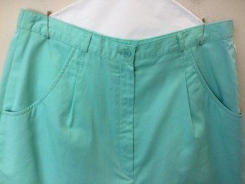 Womens, Shorts, A. G. SPALDING, Mint Green, Cotton, Polyester, Solid, W 32, Below Knee, Mint, 1-1/4" Waist Band, 1 Pleat Front, Zip Front, 2 Wedge Pocket Front & 1 Pocket Back with Flap