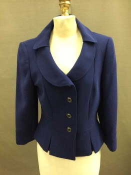 Womens, Blazer, TAHARI, Aubergine Purple, Polyester, Solid, 6, Single Breasted, Rounded Collar, Rounded Lapel, Peplum With Inverted Pleats, 4 Buttons, Inverted Pleat Cuffs