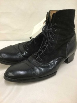 STEPPIN OUT, Black, Leather, Suede, Solid, Beautiful Soft Dress Boot, Lace Up, Cap Toe, Ankle Boot