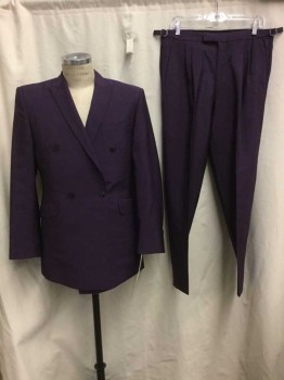 Mens, Suit, Jacket, OZWALD BOATENG, Purple, Acetate, Viscose, Heathered, 32/30, 38R, Heather Purple, Peaked Lapel, Dbl Breasted, 4 Buttons,