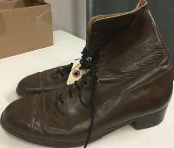 Dk Brown, Leather, Solid, Cap Toe, Lace Up Ankle Boot, See Photo Attached,