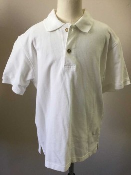 Childrens, Polo, MILLS, White, Cotton, Polyester, Solid, M, Short Sleeve, Pique,