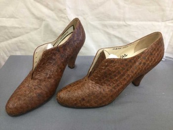 Womens, Shoes, FERRAGAMO, Brown, Brown, Leather, Reptile/Snakeskin, 8.5, 3" Heel Pump, Lace Up, Excellent Condition, Real Snake