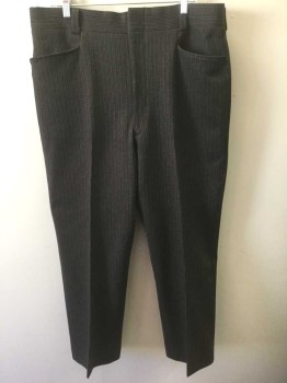 Mens, 1970s Vintage, Suit, Pants, N/L, Espresso Brown, Brown, Gray, Dk Gray, Polyester, Stripes - Micro, Ins:27, W:38, Flat Front, Zip Fly, 4 Pockets, Straight Leg,