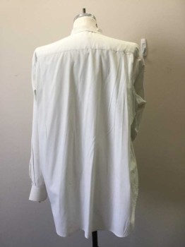 NL, Off White, Poly/Cotton, Solid, Long Sleeves, Button Front, Collar Band, Yoke Back. Interfacing Glue  Has Mottled Cuffs and Collar Band.,