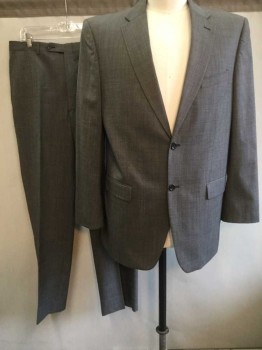 Mens, Suit, Jacket, JONES NY, Gray, Wool, Birds Eye Weave, 42 XL, Single Breasted, Collar Attached, Notched Lapel, 2 Buttons,  3 Pockets