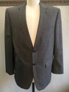 JONES NY, Gray, Wool, Birds Eye Weave, Single Breasted, Collar Attached, Notched Lapel, 2 Buttons,  3 Pockets