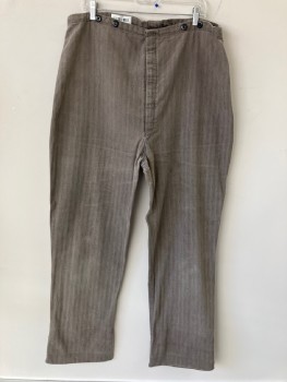 N/L, Lt Brown, Dk Gray, Cotton, Herringbone, Light Brown with Gray Herringbone Twill, Button Fly, Black Suspender Buttons on Outside Waist, No Pockets,  Made To Order Reproduction "Old West" Wear, Aged/distressed