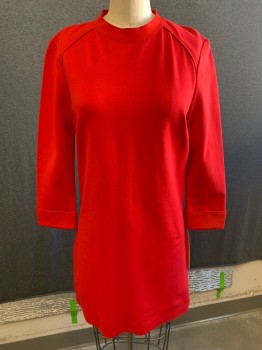 Womens, Dress, Long & 3/4 Sleeve, TED BAKER, Red, Cotton, Spandex, Solid, 2, Crew Neck, Long Sleeves, Cuffed, Zip Back