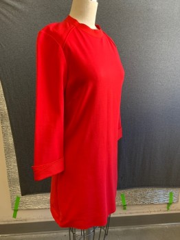 Womens, Dress, Long & 3/4 Sleeve, TED BAKER, Red, Cotton, Spandex, Solid, 2, Crew Neck, Long Sleeves, Cuffed, Zip Back