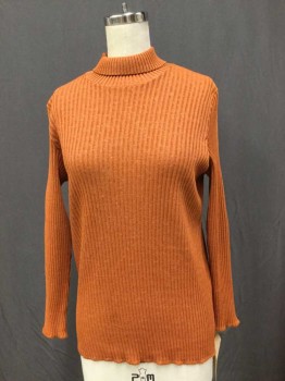 Womens, Sweater, JAMES KEROB, Tan Brown, Acrylic, Stripes - Diagonal , S, Turtleneck, Long Sleeves, Ribbed Texture