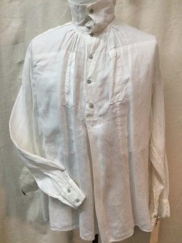 Mens, Historical Fiction Shirt, ML59, Cream, Linen, Solid, 37, 19, (DOUBLE) Cream, Collar Attached with 2 Buttons, 4 Light Gray Button Front, Long Sleeves,