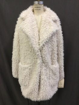 Womens, Casual Jacket, ZARA, Cream, Polyester, Solid, S, Fluffy Fuzzy Fleece, 1 Snap Close, Notched Lapel, 2 Pockets, Unstructured