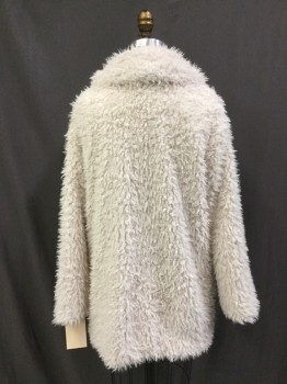 Womens, Casual Jacket, ZARA, Cream, Polyester, Solid, S, Fluffy Fuzzy Fleece, 1 Snap Close, Notched Lapel, 2 Pockets, Unstructured
