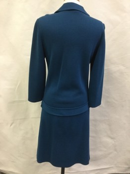 N/L, Teal Blue, Wool, Solid, Double Breasted, Double Knit, Attached Belt and Belt Loops at Hip, Notched Lapel,