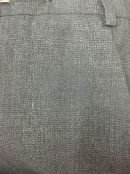 JOHN VARVATOS, Charcoal Gray, Polyester, Rayon, Heathered, Faint Blue Check, Flat Front, Zip Fly, Button Tab Closure, 4 Pockets, Belt Loops