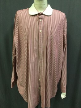 626 BLUE, Faded Red, Cream, Brown, Cotton, Stripes - Vertical , Button Front, Rounded Collar, Long Sleeves, 1 Pocket, Old West, Music Man,