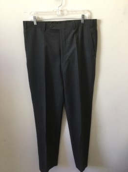 PERRY ELLIS, Charcoal Gray, Wool, Heathered, Pants - Flat Front, Zip Fly
