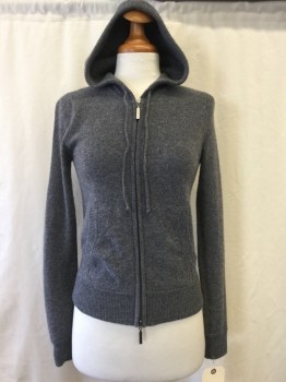 Womens, Sweater, VINCE, Heather Gray, Cashmere, XS, Zip Front, Drawstring Hood, 2 Pockets,