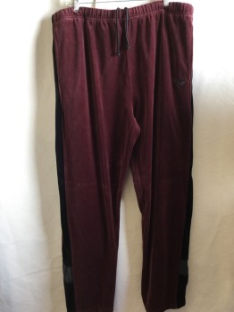 Mens, 1990s Vintage, P2, PONY, Maroon Red, Black, Heather Gray, Cotton, Polyester, Color Blocking, Pants: Velour, Elastic and Drawstring Waist Band, 2 Side Pocket