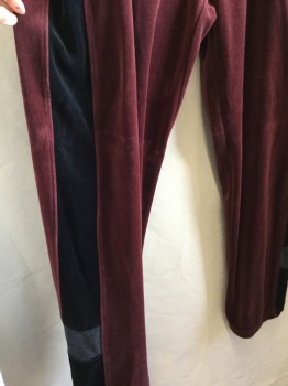 Mens, 1990s Vintage, P2, PONY, Maroon Red, Black, Heather Gray, Cotton, Polyester, Color Blocking, Pants: Velour, Elastic and Drawstring Waist Band, 2 Side Pocket
