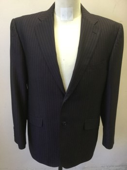 Mens, Suit, Jacket, TZARELLI, Black, Plum Purple, Wool, Stripes - Vertical , Pin Dot, 40R, Side 2 Buttons,  Notched Lapel, Hand Picked Collar/Lapel,