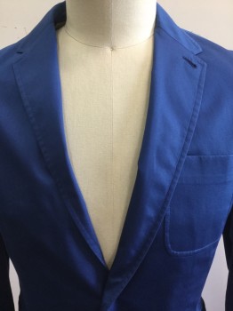Mens, Sportcoat/Blazer, PAUL SMITH, Royal Blue, Cotton, Solid, 42 S, Notched Lapel, 2 Button Front, Patch Pocket,