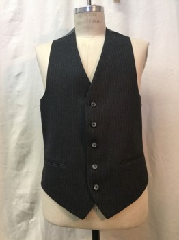Mens, Suit, Vest, GIVENCHY, Heather Gray, White, Wool, Heathered, Stripes - Pin, 42, Heather Gray, White Pinstripes, Button Front, 2 Pockets