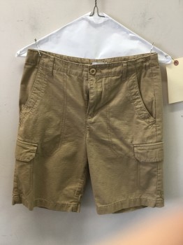 Childrens, Shorts, OLD NAVY, Khaki Brown, Cotton, Solid, 12, Zip Fly, 4 Pockets, Cargo Pockets