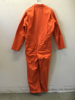 RED KAP, Orange, Cotton, Solid, Prison Jumpsuit, Snap Front, Collar Attached, Long Sleeves, 6 Pockets, Elastic Back Waistband, Pleated Back