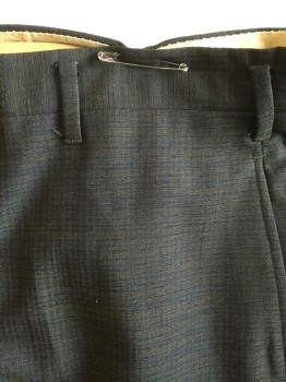Mens, Pants, N/L, Olive Green, Teal Blue, Polyester, Wool, 2 Color Weave, 38/31, 1.5" Waistband with Belt Hoops, Flat Front, Zip Front, 4 Pockets, Cuff Hem