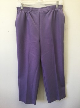 Womens, Pants, ALFRED DUNNER, Lavender Purple, Polyester, Solid, 14P, Twill Weave, Elastic Waist W/Non-Stretch CF Panel, 2 Side Pckts, Straight Leg w/CF Crease