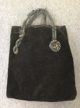 NL, Black, Cotton, Solid, Small Rectangular Purse  Black Velveteen with Black Cotton Cording, Straps ( Not So Good Condition  See Photo Close Up ) Lining is in Fragile State,