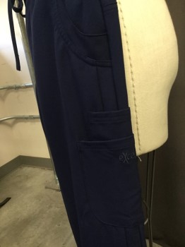 Womens, Nurse, Pant, EXCEL, Midnight Blue, Polyester, Spandex, Solid, S, Elastic/drawstring Waist, Side Patch Cargo Pockets, Slit Pockets