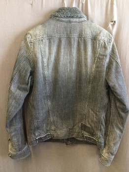 Mens, Jean Jacket, DIESEL, Faded Black, Cotton, Solid, S, Button Front, Flap Pockets, Shearling Lining