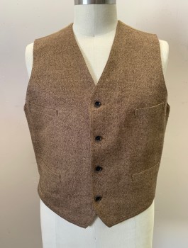 SIAM COSTUMES MTO, Brown, Beige, Wool, 2 Color Weave, 4 Buttons, 4 Welt Pockets, V-neck, Beige Solid Cotton Back, Belted Back Waist, Made To Order